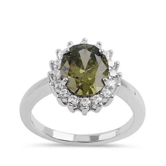 925 STERLING GREEN AUGUST STONE PERIDOT HALO STATEMENT COCKTAIL RING - Picture 3 of 7